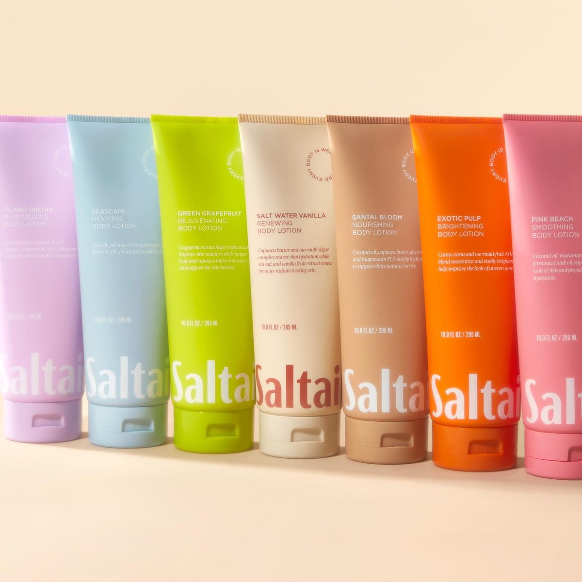 Saltair tubes on bathroom shelf in a styled setting suggesting daily self-care ritual