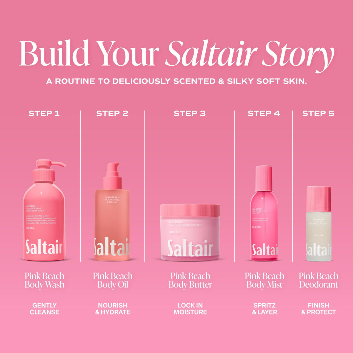 Saltair bottle staged on beach towel conveying scented escape benefit