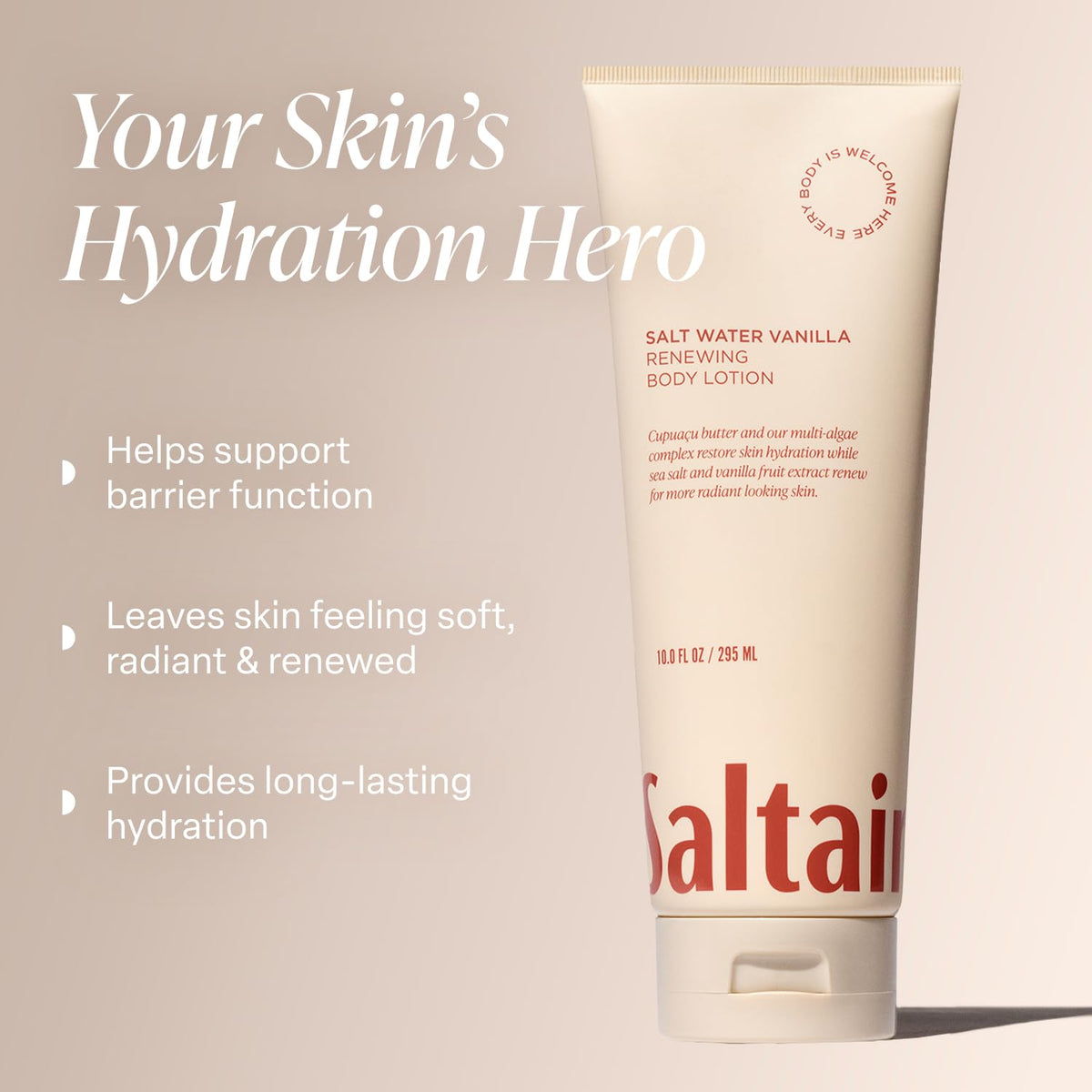 Saltair lotion texture close-up highlighting creamy, fast-absorbing feel