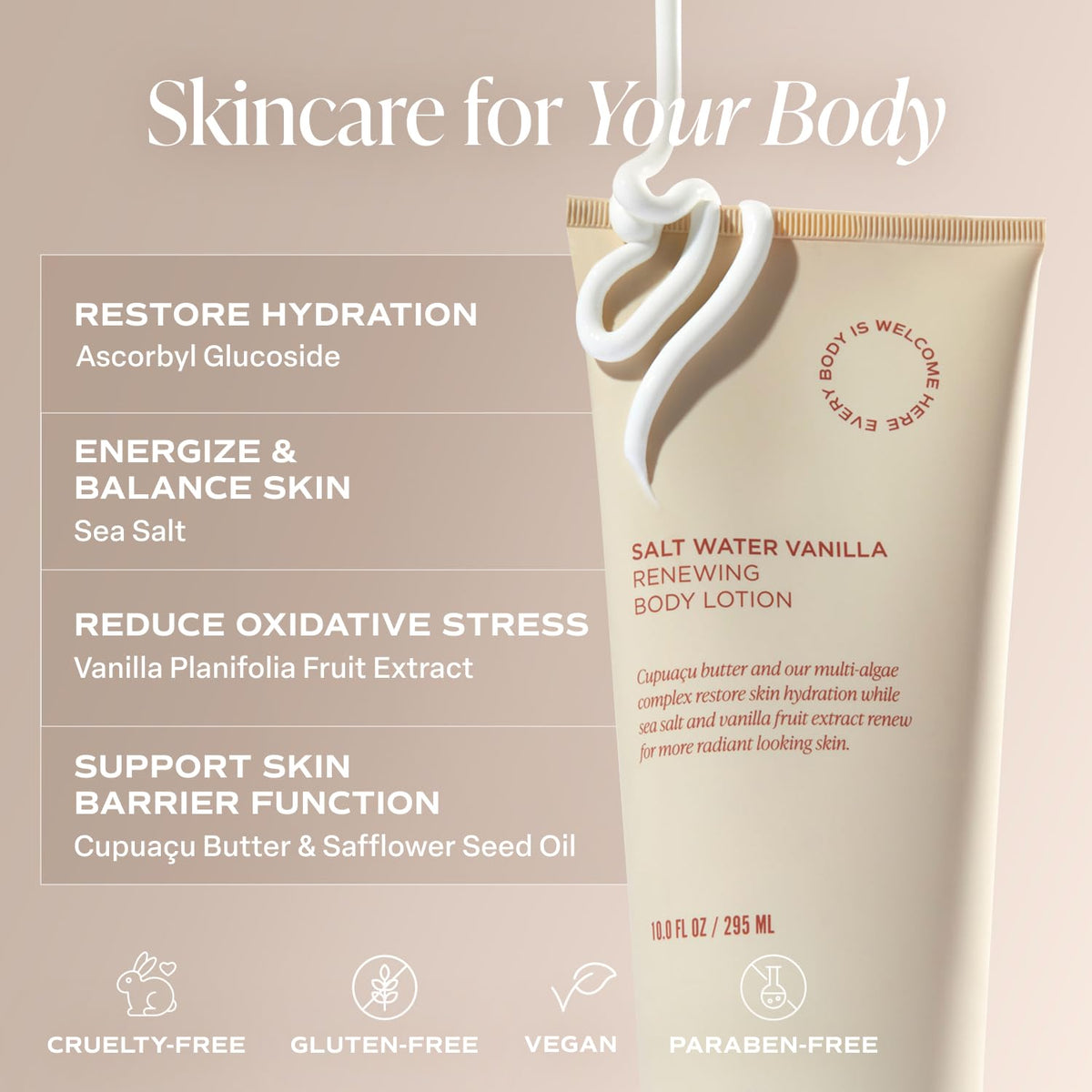 Saltair applying lotion to forearm demonstrating smooth hydration benefit
