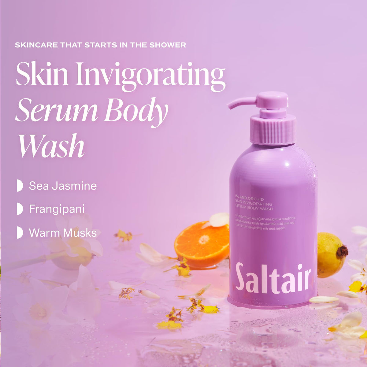 Saltair bottle pump close-up for easy dispensing and reduced shower mess