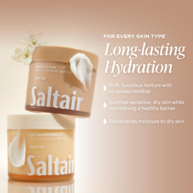 Saltair cream being smoothed on arm demonstrating moisturized, non-greasy finish