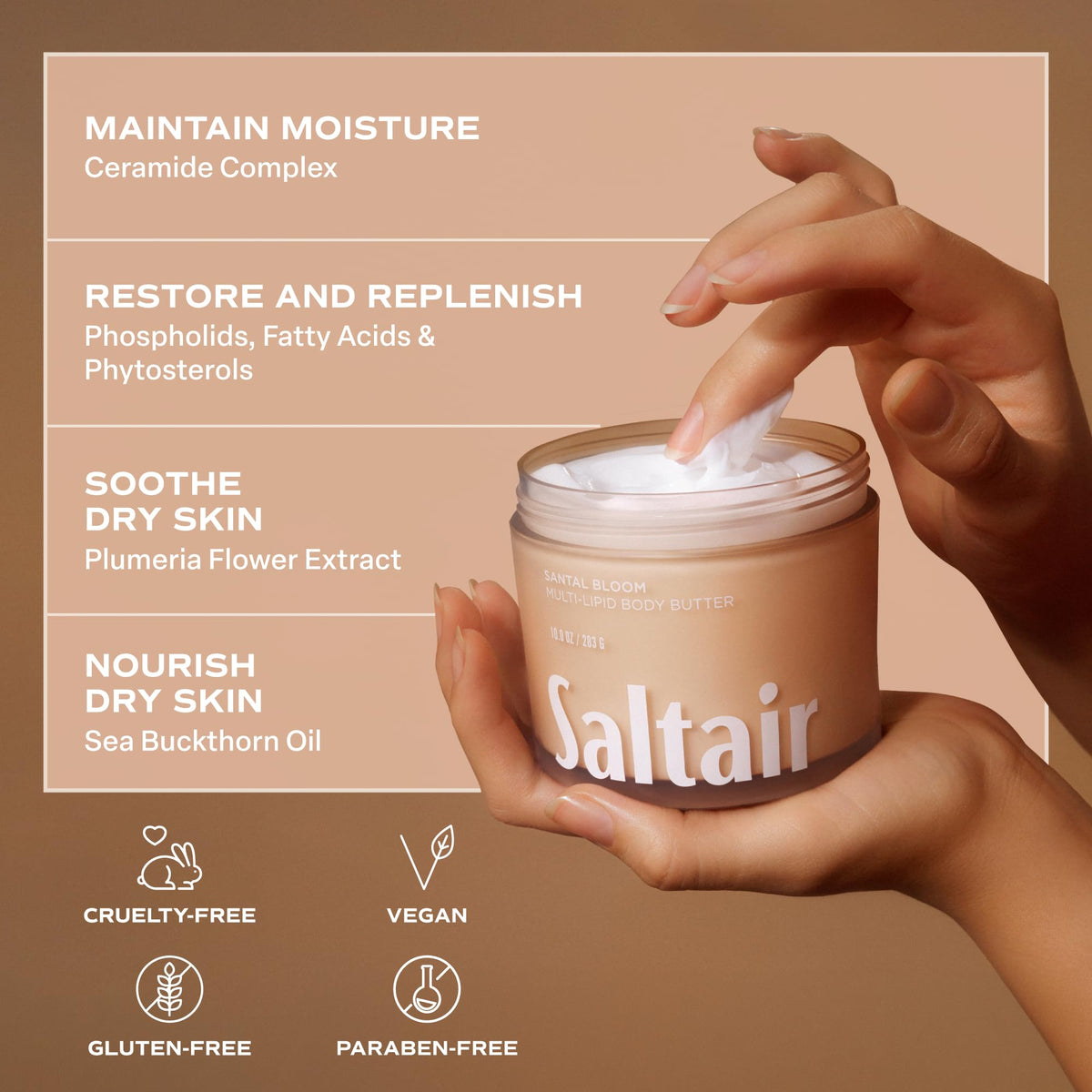 Saltair jar on bathroom shelf in lifestyle scene suggesting daily self-care ritual