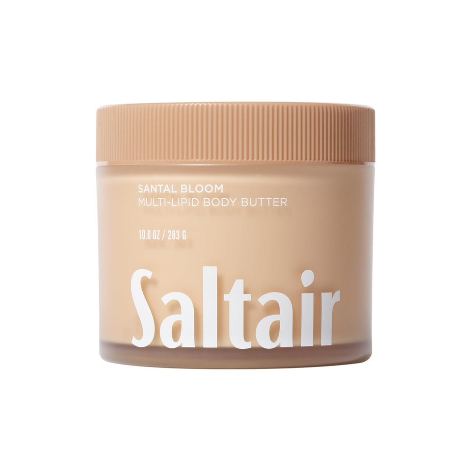 Saltair jar front view showing Santal Bloom label and elegant design benefits hydration