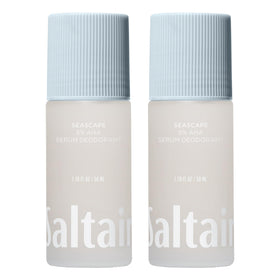Saltair front packaging showing seascape scent and two travel roll-ons for convenience