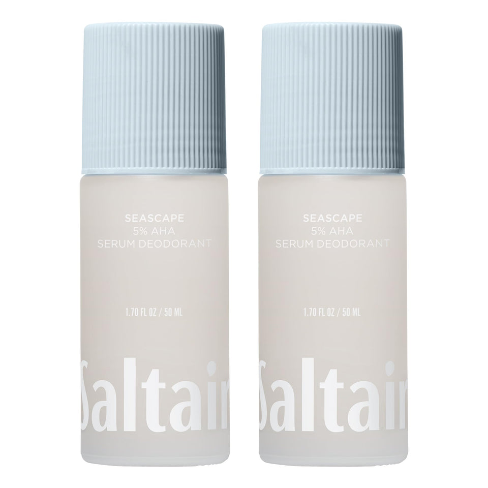 Saltair front packaging showing seascape scent and two travel roll-ons for convenience