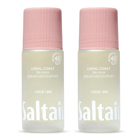 Saltair front packaging showing two travel roll-on bottles and Coral Coast scent