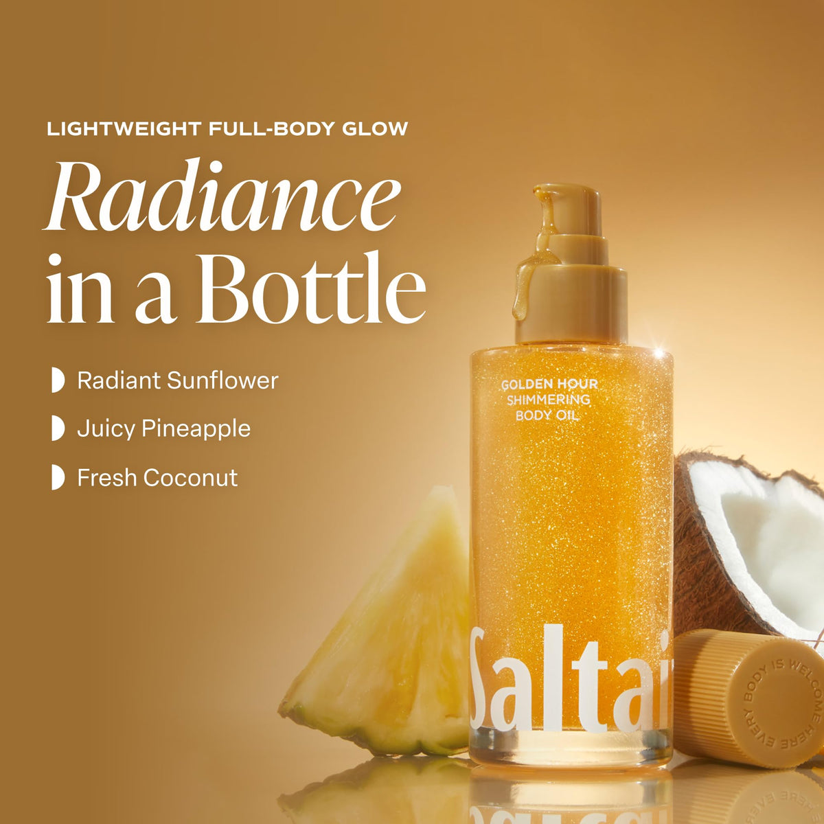 Saltair oil pouring from bottle showing lightweight texture benefit: quick absorption