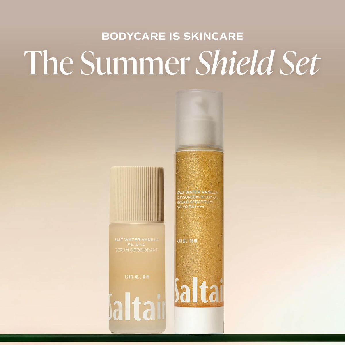 applying Saltair SPF oil to forearm demonstrating smooth, non-greasy finish