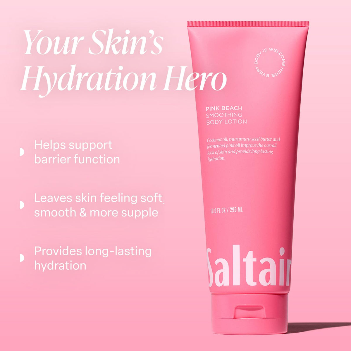Saltair creamy lotion texture close-up highlighting fast absorption benefit