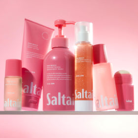 Saltair tubes staged in bathroom to show everyday routine convenience benefit