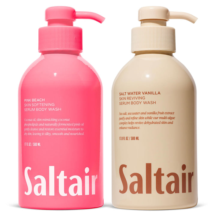 Saltair front packaging showing both vanilla coconut bottles and moisturizing benefit
