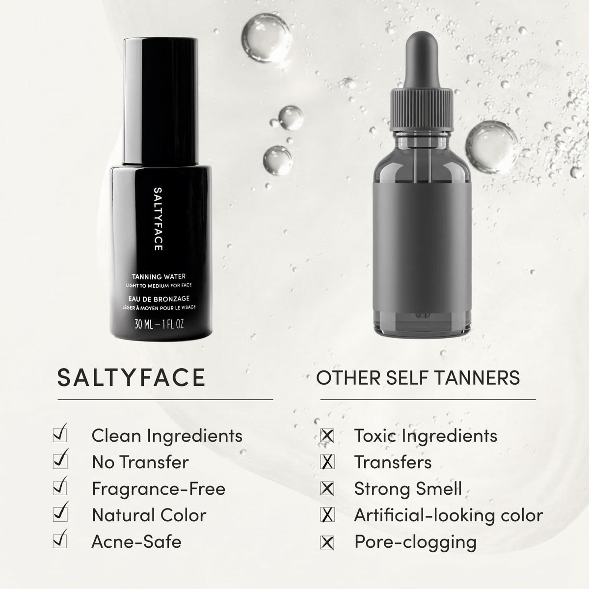 SALTYFACE application demonstration on face and neck showing precise, streak-free blending