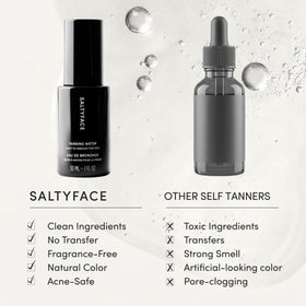 SALTYFACE application demonstration on face and neck showing precise, streak-free blending