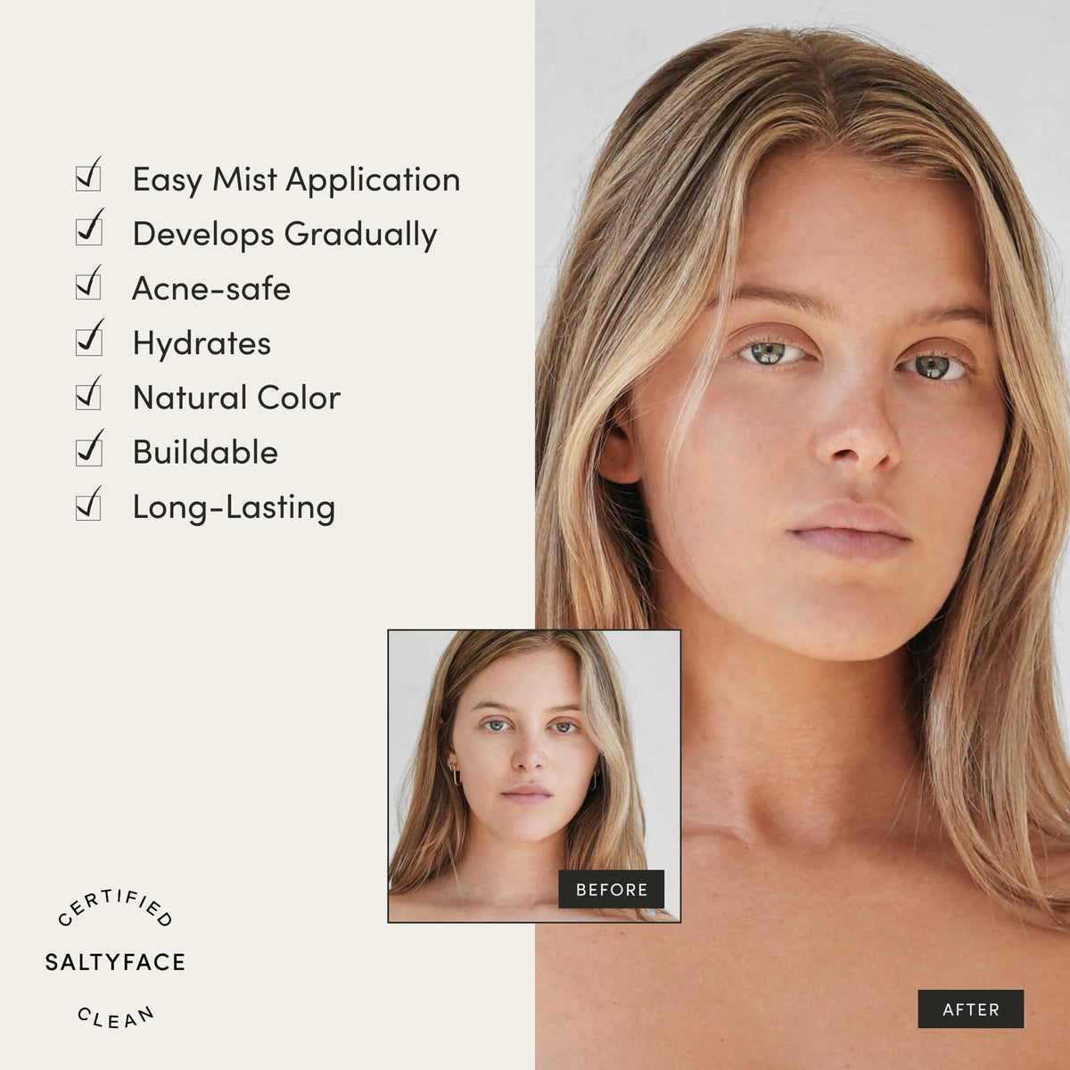 SALTYFACE texture on skin highlighting lightweight, water-light finish and quick absorption