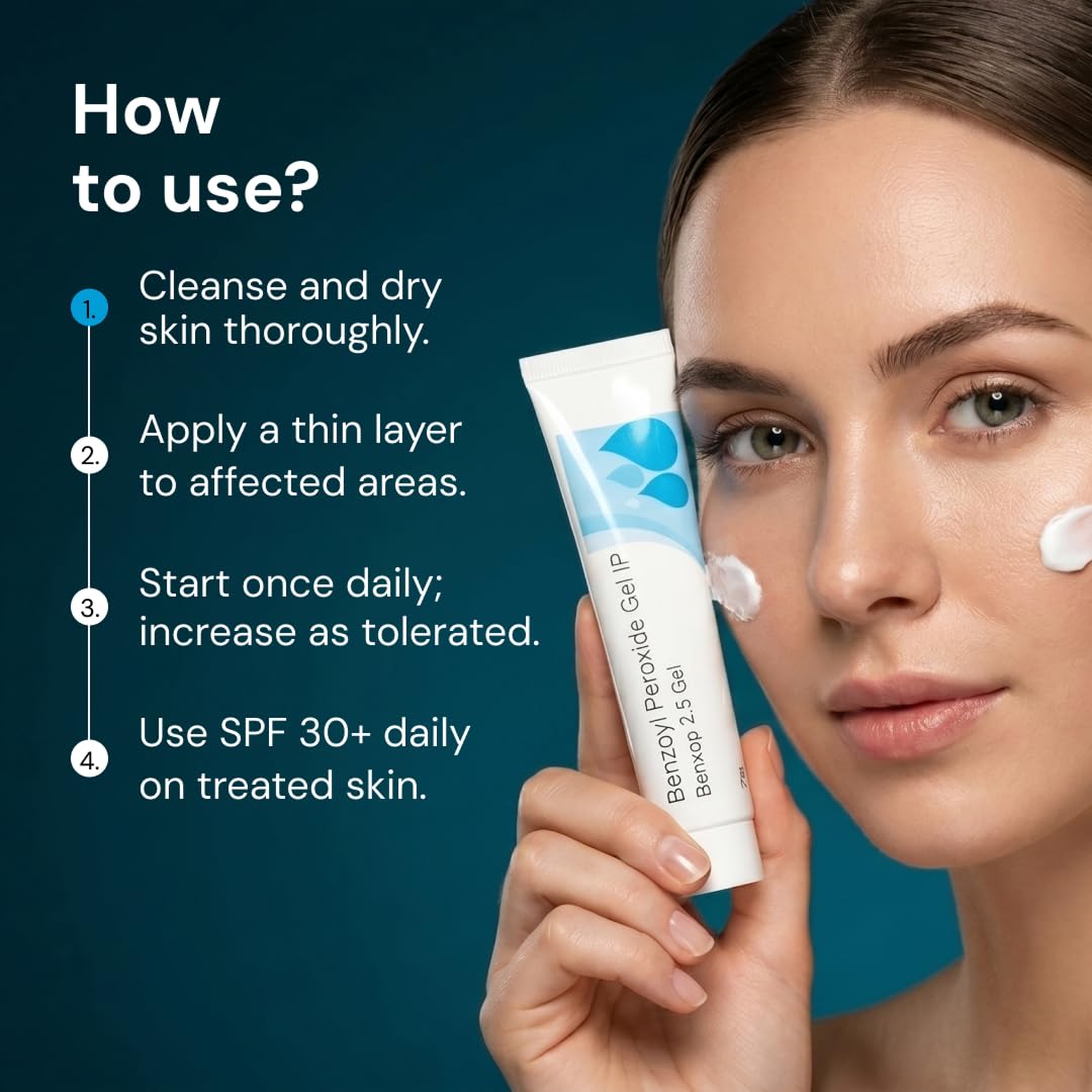 SALVE Benxop ingredient panel label highlighting 2.5% benzoyl peroxide concentration