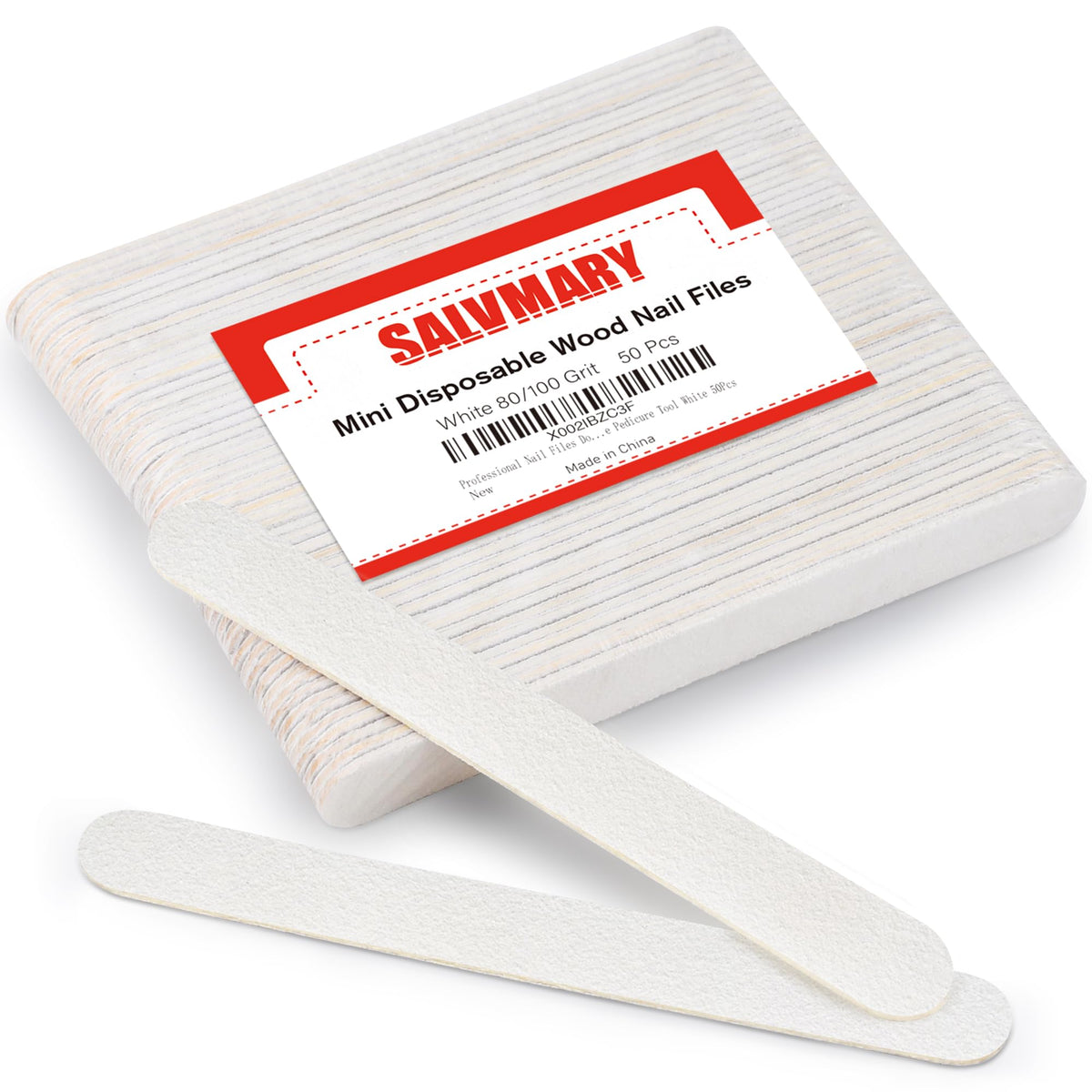 SALVMARY front pack of 50 white emery boards showing value and quantity