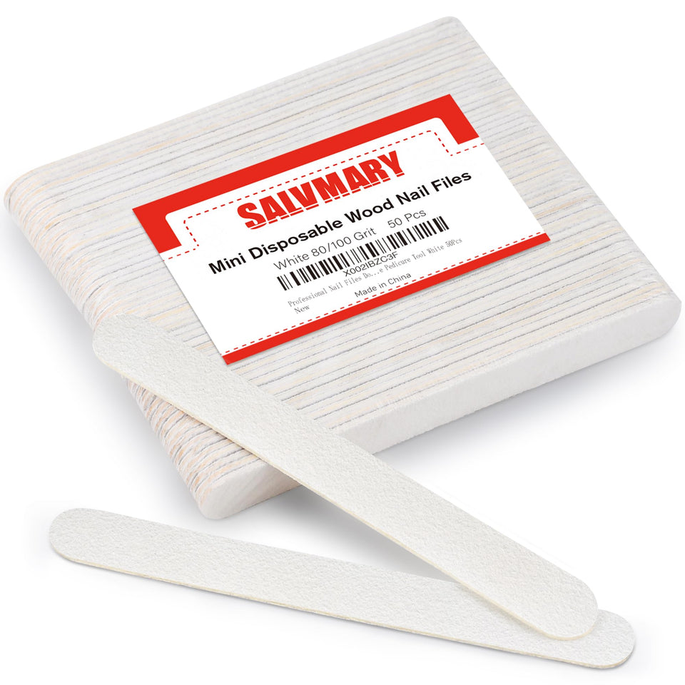 SALVMARY front pack of 50 white emery boards showing value and quantity