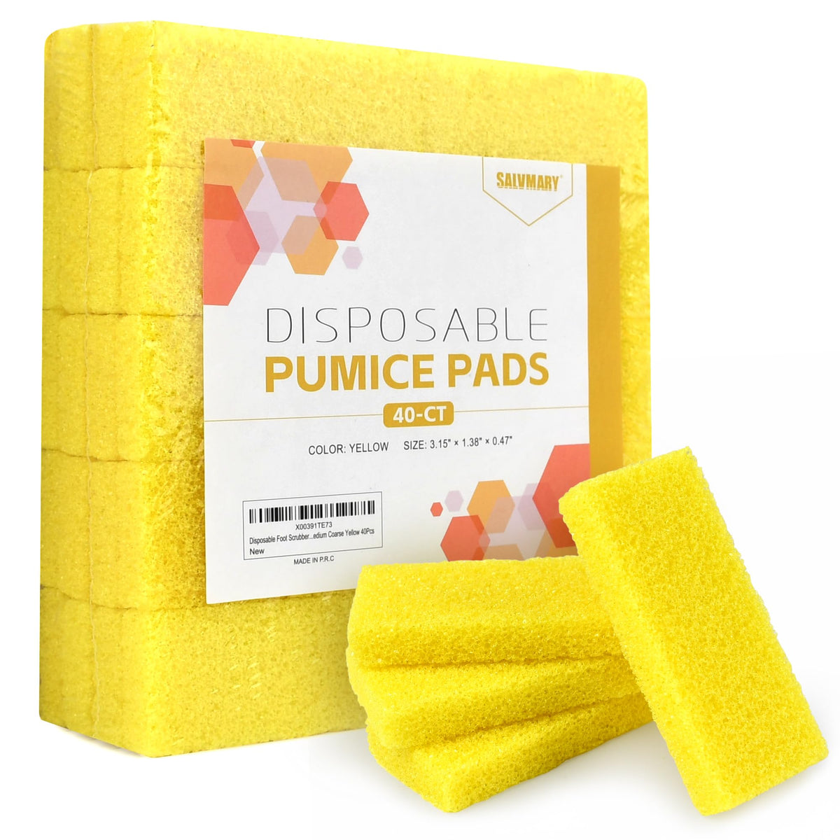 SALVMARY front packaging showing 40 yellow disposable pumice pads, hygienic value pack
