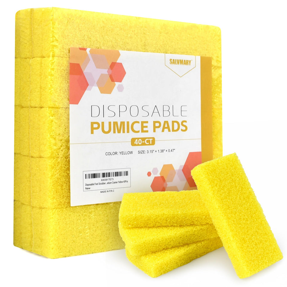 SALVMARY front packaging showing 40 yellow disposable pumice pads, hygienic value pack
