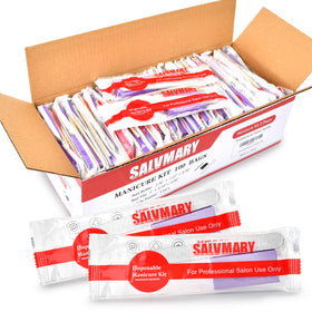 SALVMARY front packaging showing 100 sealed manicure sets and convenience
