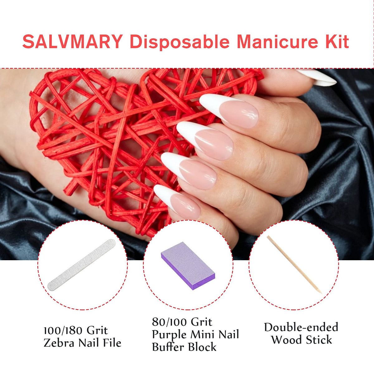SALVMARY purple mini buffer close-up showing 80/100 grit for smoothing nails