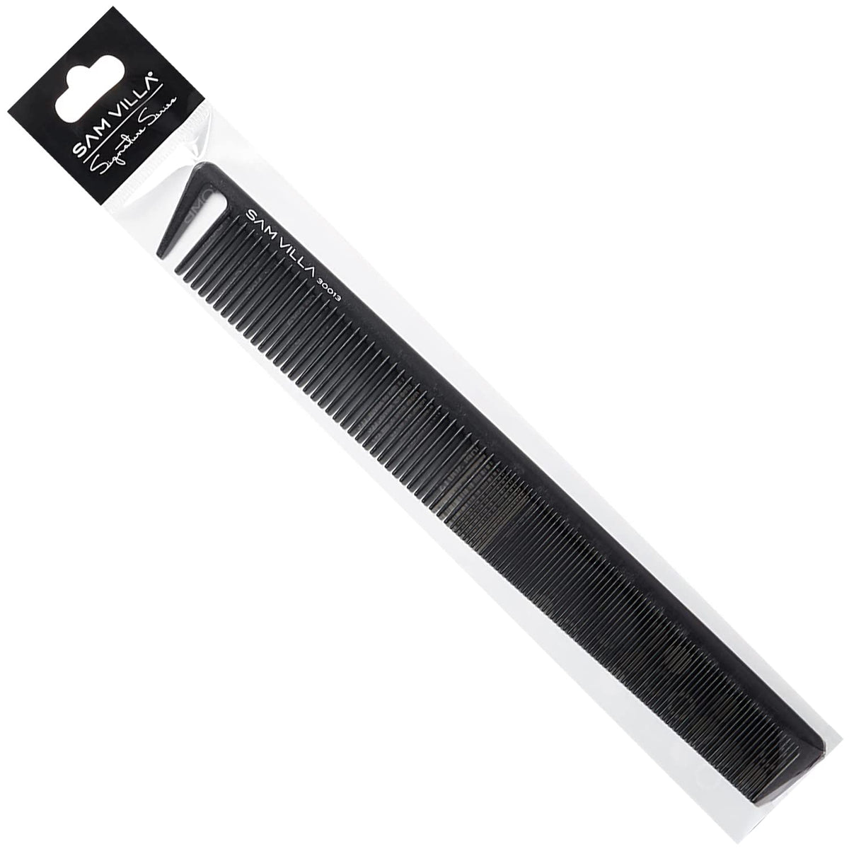 Sam Villa comb held in hand to show length and control for cutting accuracy