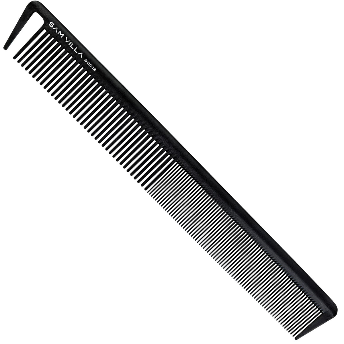 Sam Villa front view of long cutting comb showcasing sleek silhouette and glide benefit