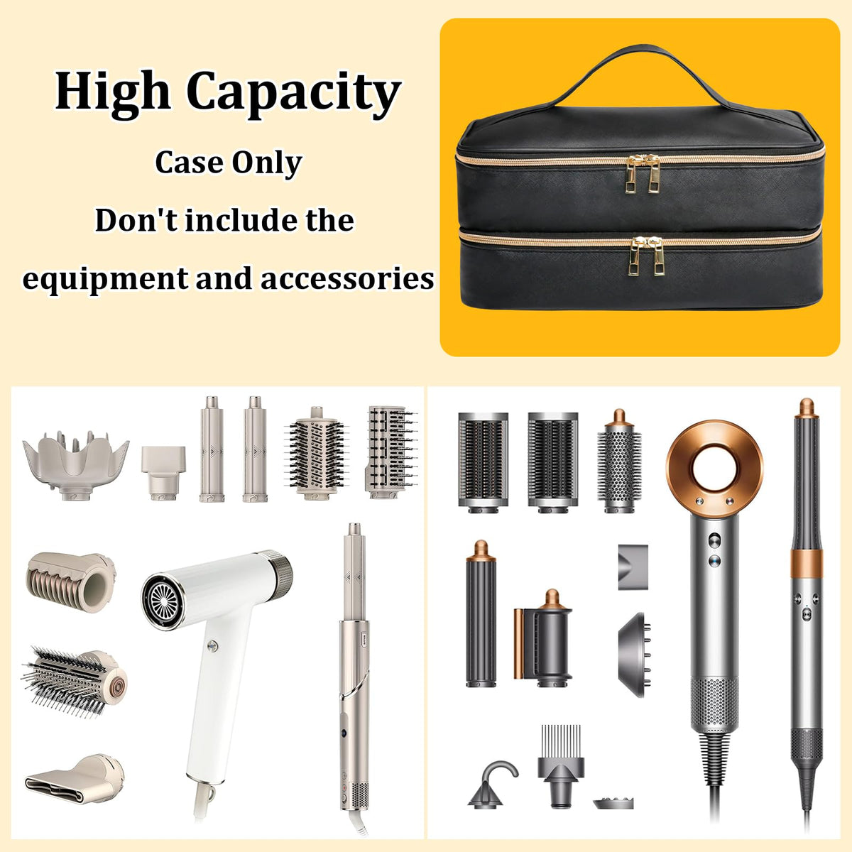Sambois case beside a hair dryer to show size and fit for convenient packing