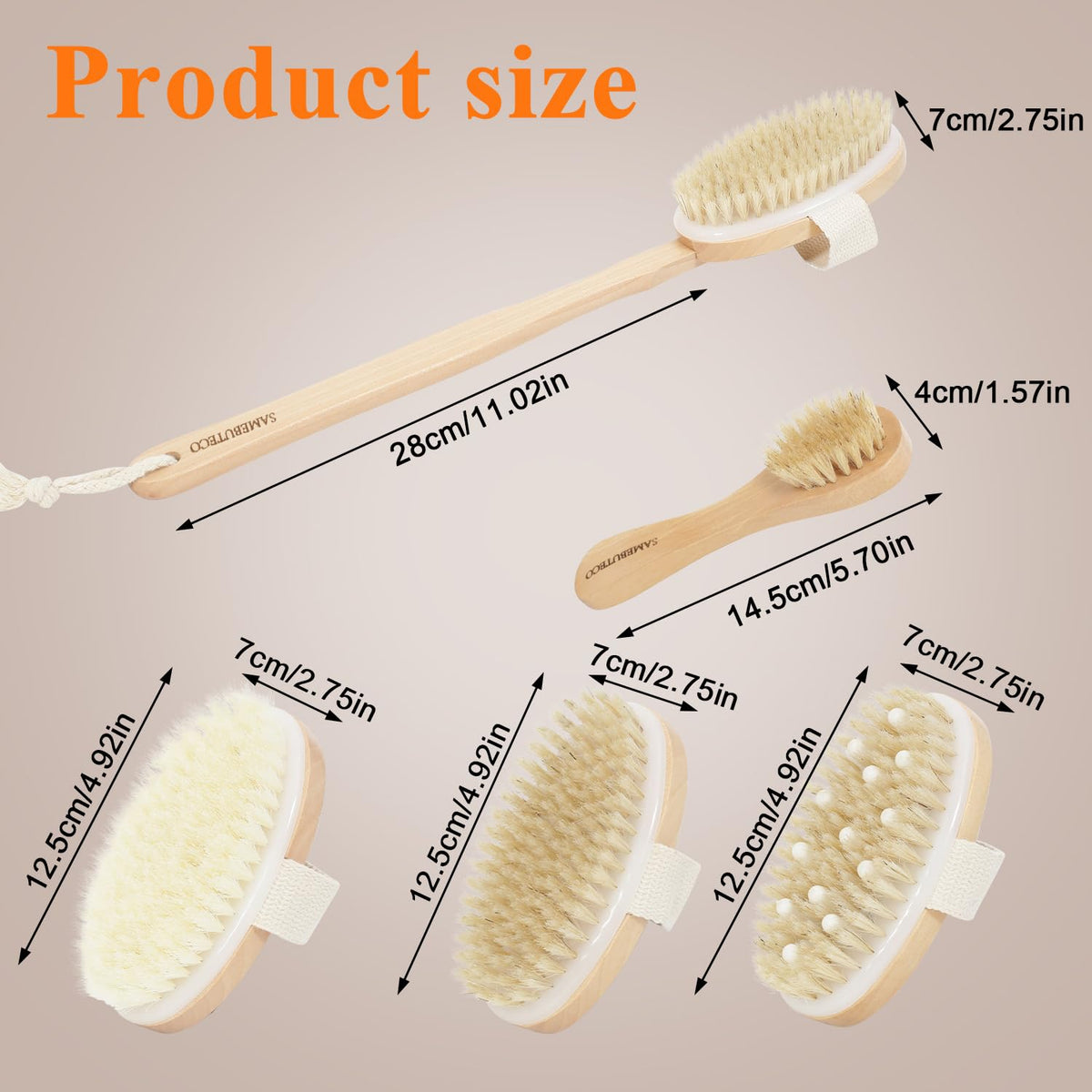 SAMEBUTECO boar bristle head close-up showing firm natural bristles for effective exfoliation