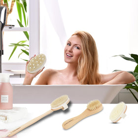 SAMEBUTECO brush set in shower lifestyle scene showing wet and dry dual-use versatility