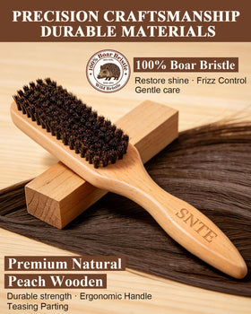 Samnyte close-up of 100% boar bristles distributing oils for shine