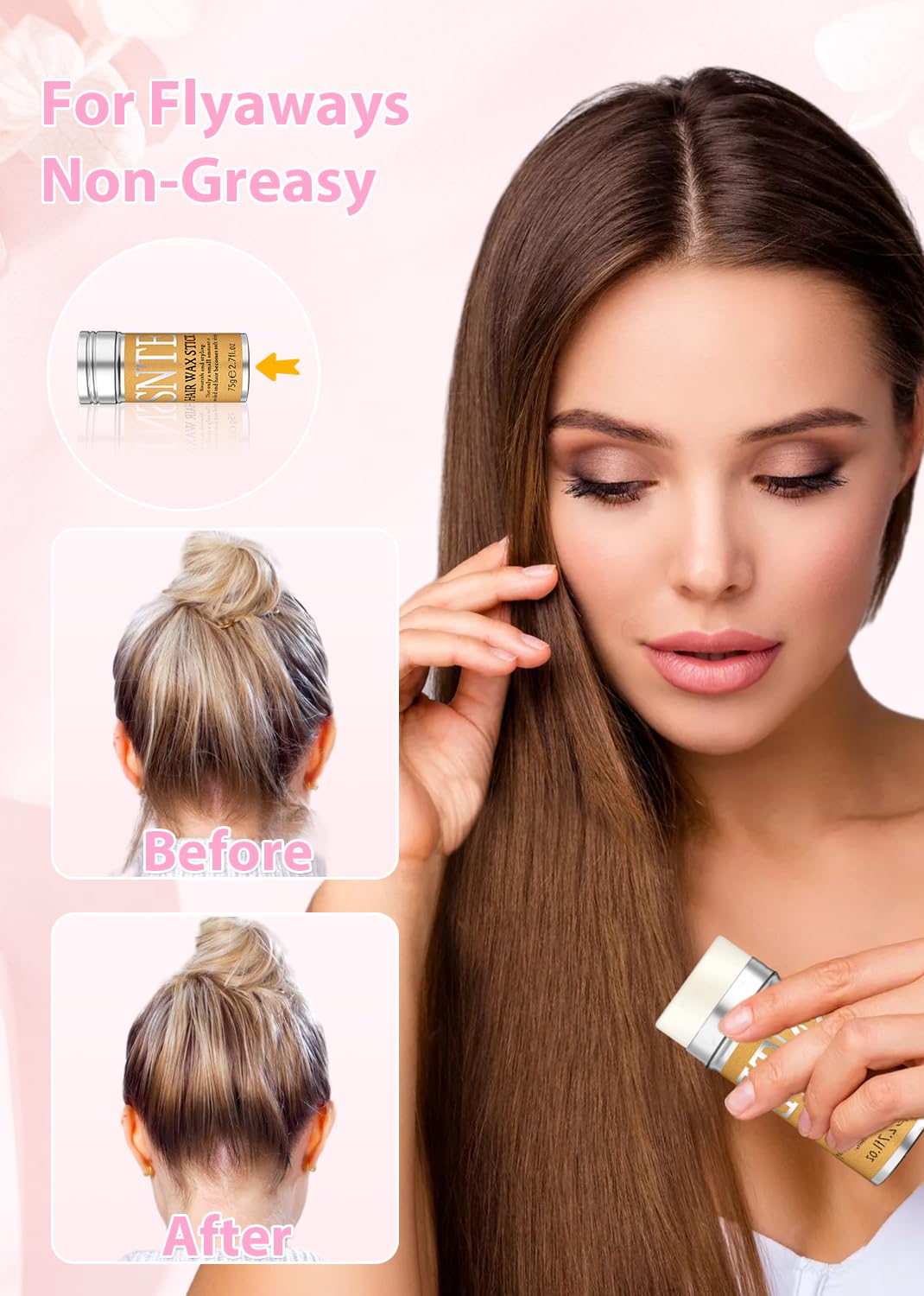 Samnyte wax stick closeup revealing smooth balm for flyaway control