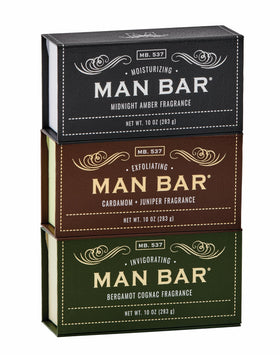 San Francisco Soap Company front packaging showing three man bar soaps, gift-ready appeal