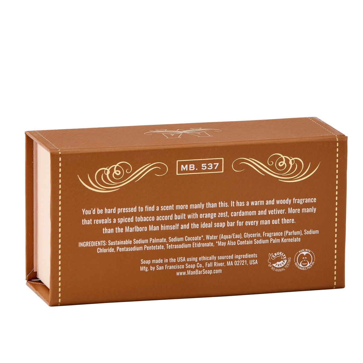 San Francisco Soap Company side profile of Man Bar highlighting solid shape and easy grip