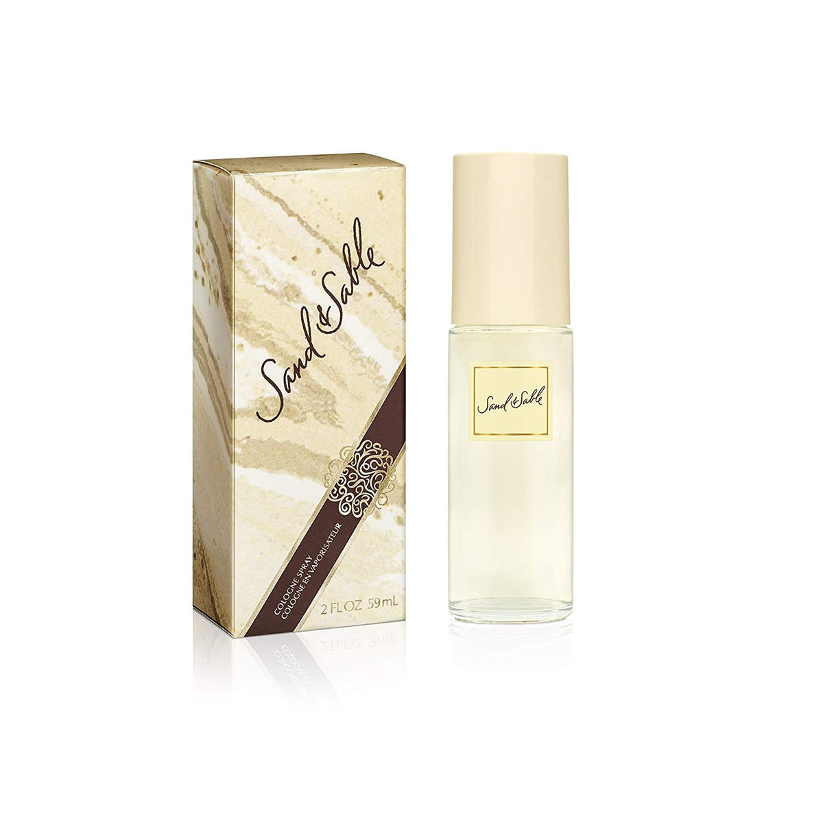 Sand & Sable front bottle view showing sleek cylinder packaging and brand