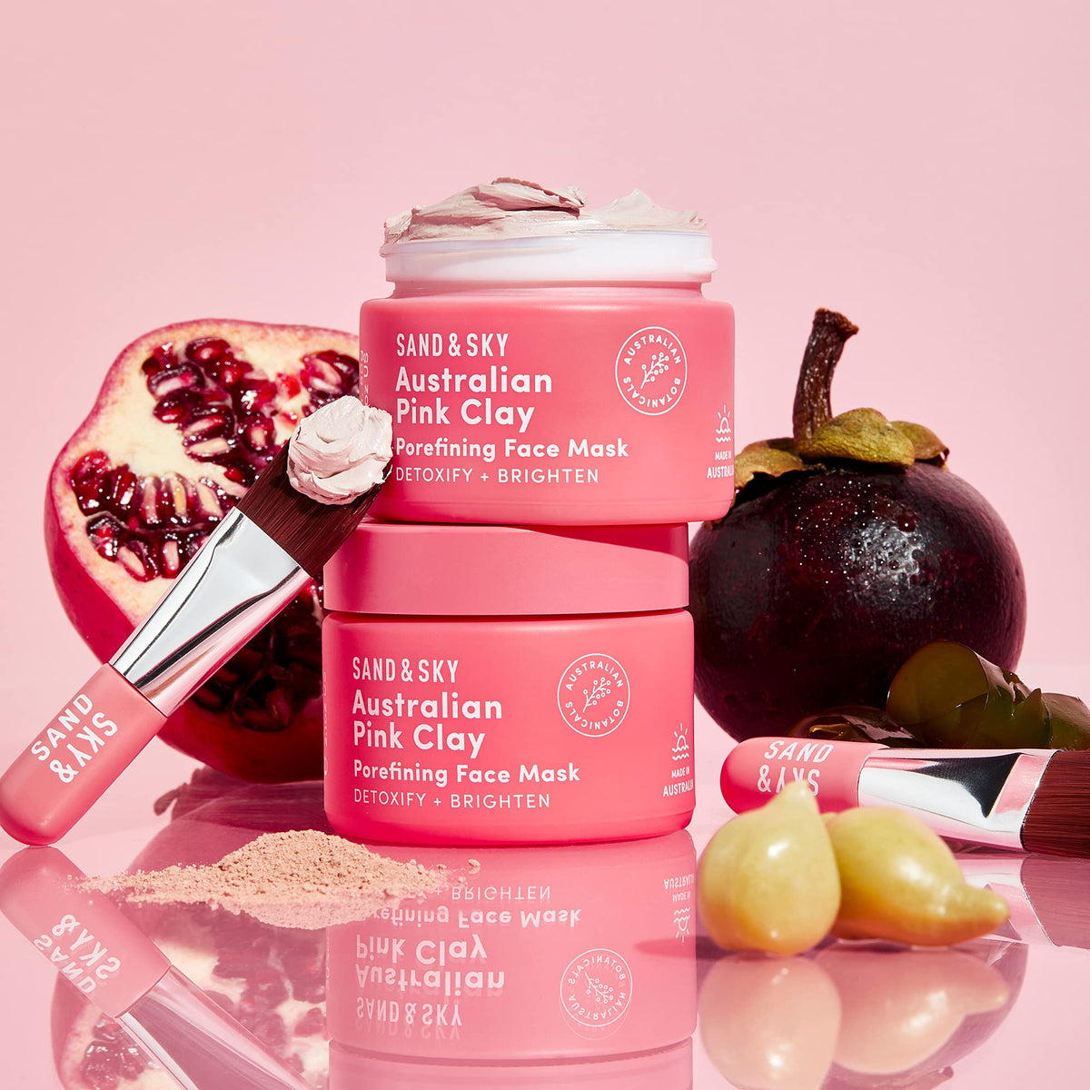Sand & Sky label close-up showing clean-beauty claims and ingredient transparency
