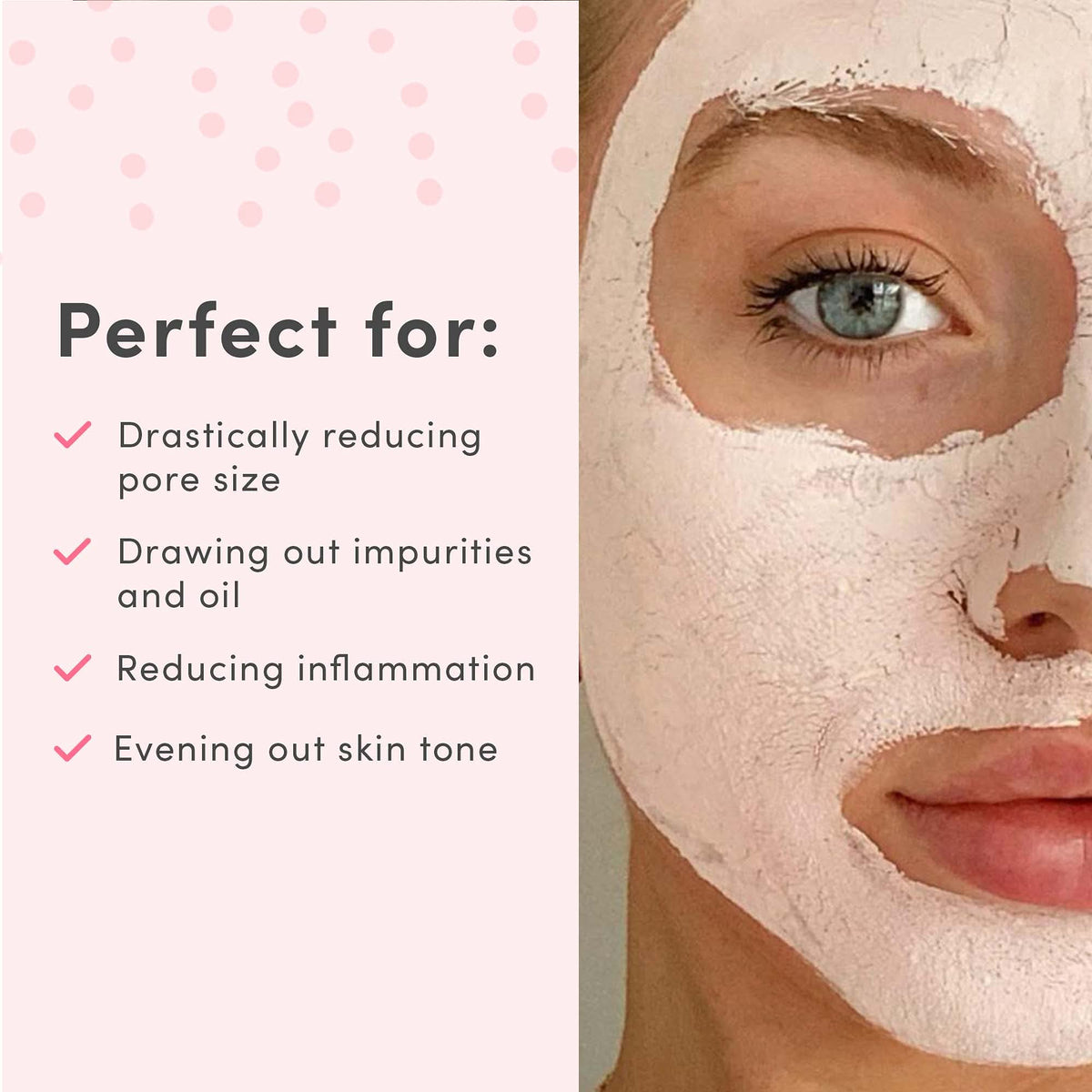 Sand & Sky mask applied on model cheek highlighting pore-refining effect