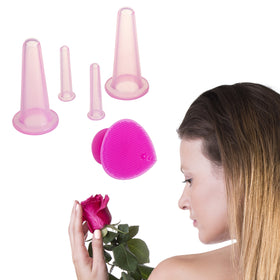 SanDine Silky Skin mini cup in use on cheek and jaw to improve circulation
