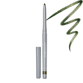 Sandstone Scandinavia eyeliner pencil front view showing sleek packaging and metallic green finish benefit