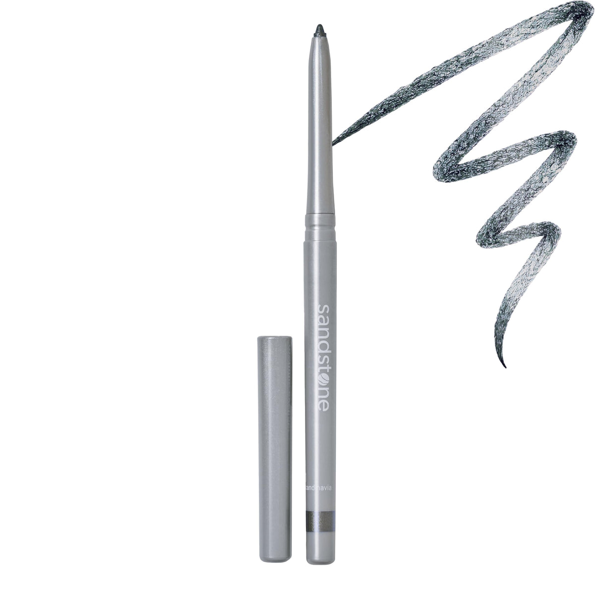 Sandstone Scandinavia grey pencil front view showing slim packaging and metallic finish benefit