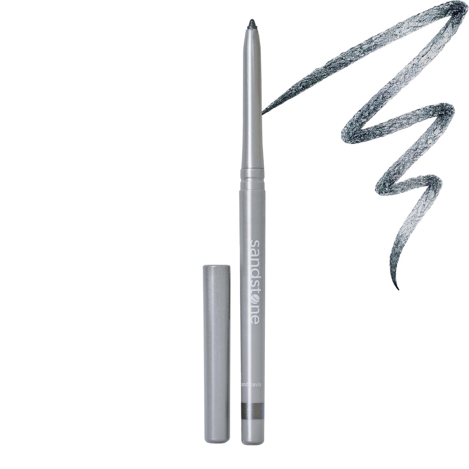 Sandstone Scandinavia grey pencil front view showing slim packaging and metallic finish benefit