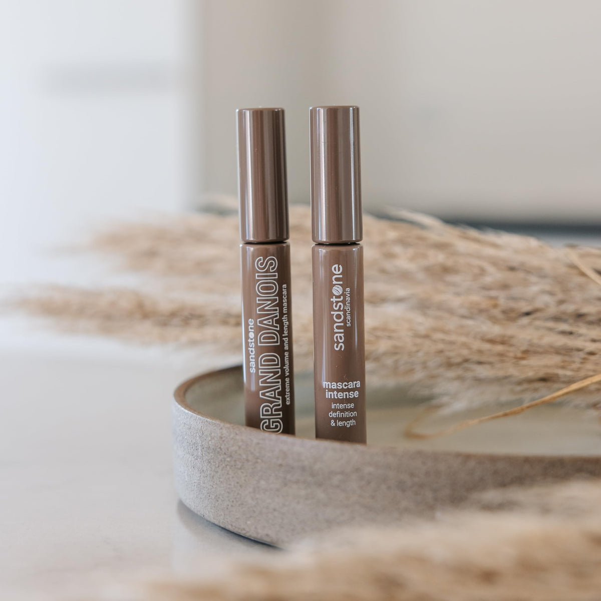 Sandstone Scandinavia mascara label closeup showing fragrance-free paraben-free formula