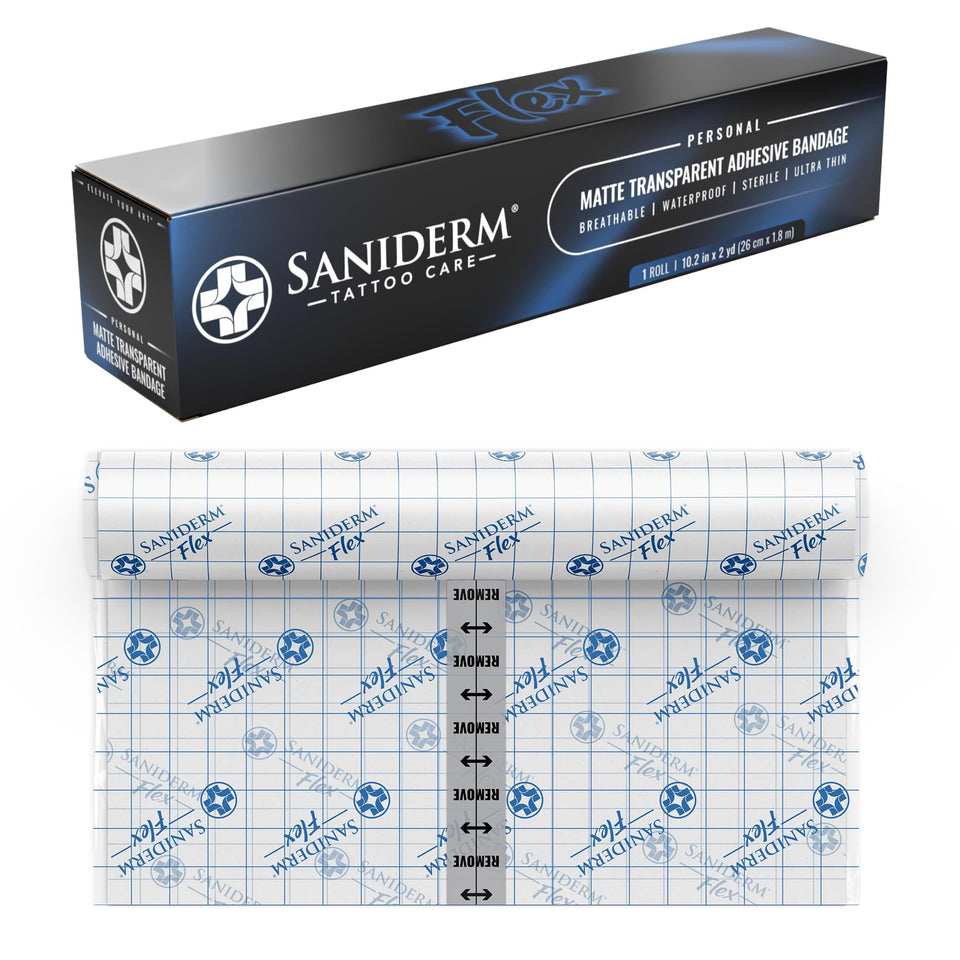 Saniderm Flex personal roll front view showing product and label benefit