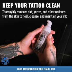 colloidal silver vial with Saniderm bottle highlighting antimicrobial ingredient for cleaner tattoo surfaces