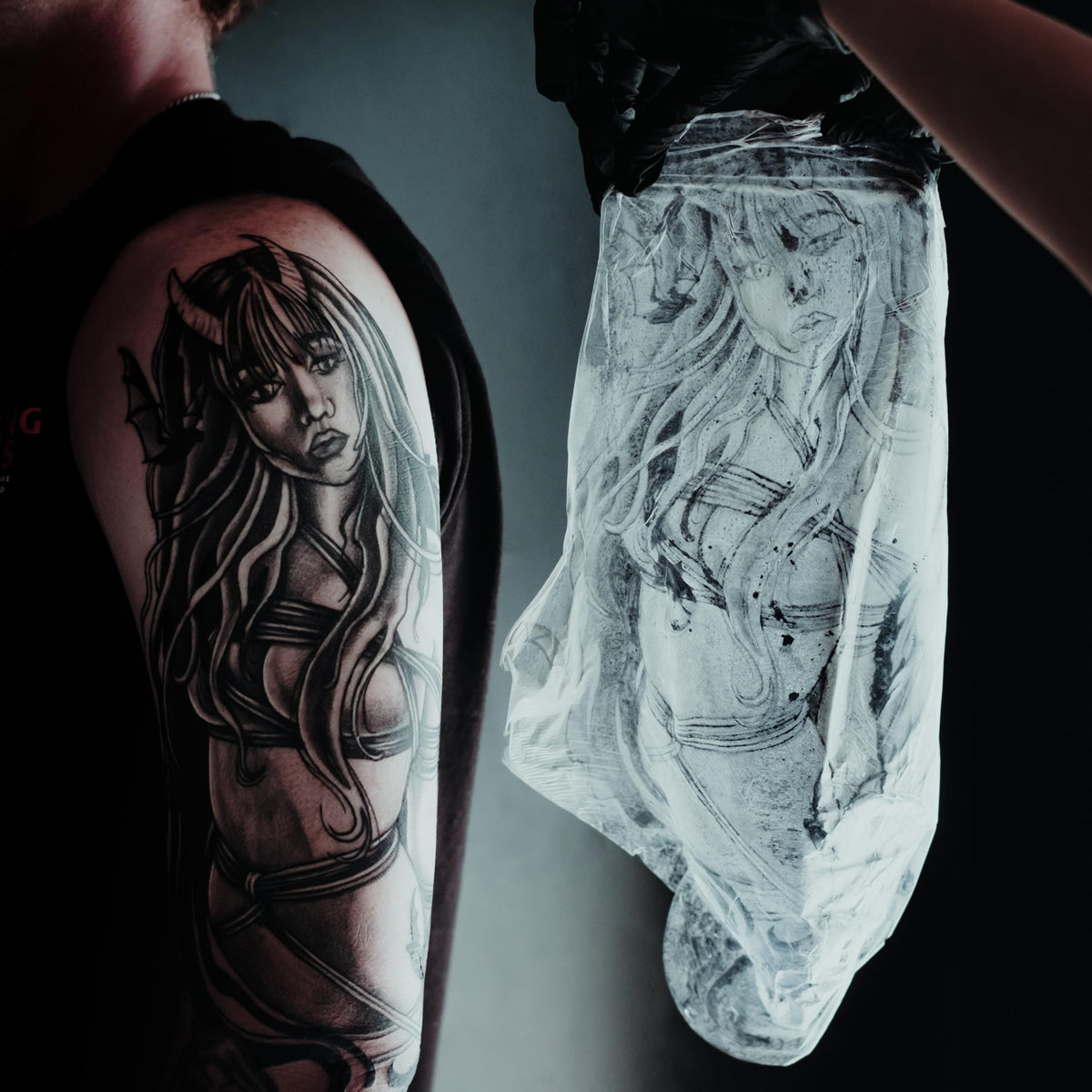Saniderm in a tattoo aftercare setting showing easy home use and cleanliness benefit
