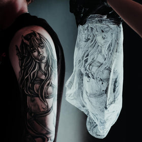 Saniderm in a tattoo aftercare setting showing easy home use and cleanliness benefit