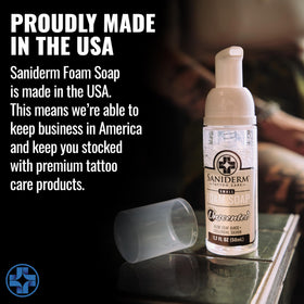 Saniderm product box and bottle together, showing retail packaging and brand presentation