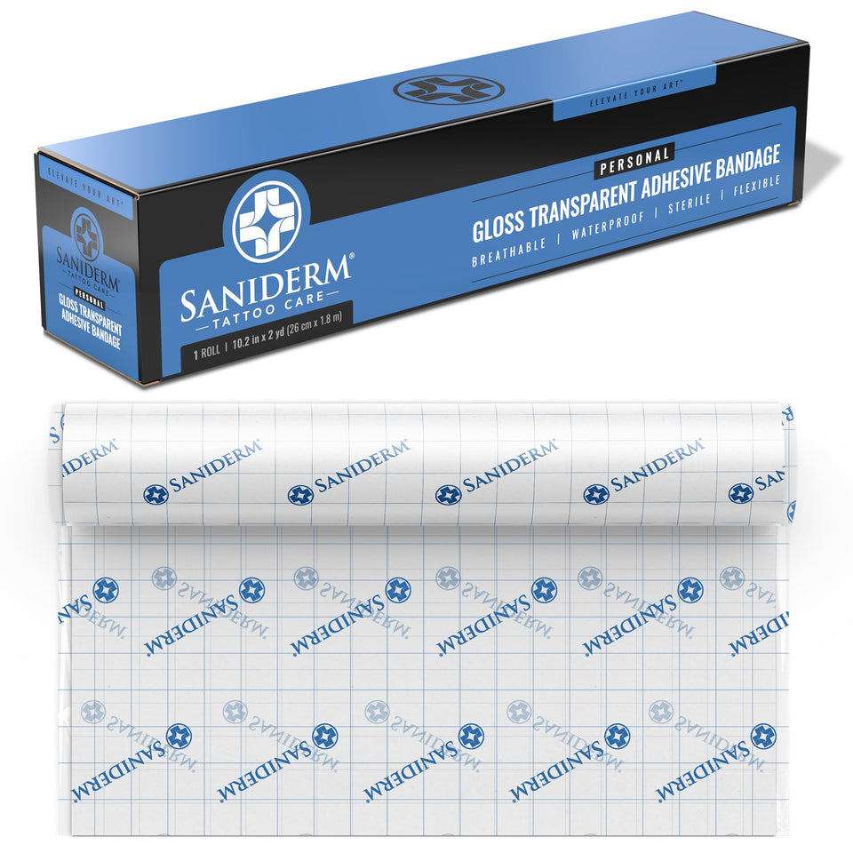 Saniderm personal roll front packaging shows product branding and size benefit