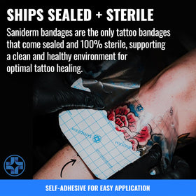 Saniderm sheet applied on arm tattoo protecting ink and preventing scabs